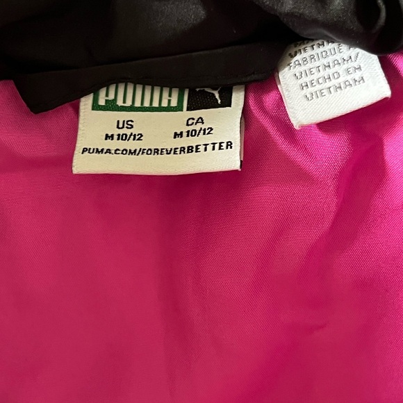Puma Girls Puffer Vest | Size M | Black & Bright Pink | Full Zip | Like New - Picture 8 of 8